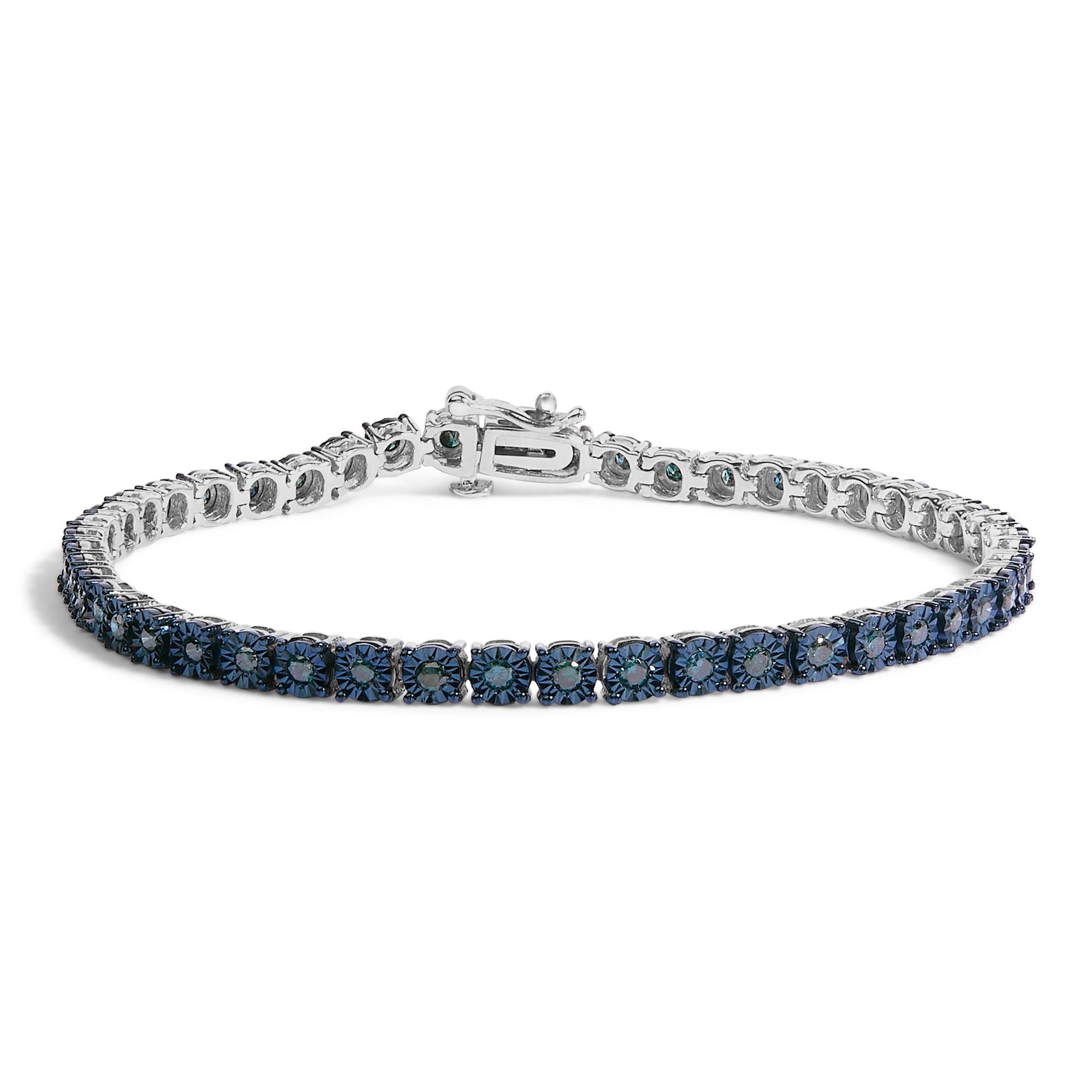 Black Rhodium Plated .925 Sterling Silver 1.0 Cttw Diamond Miracle Tennis Bracelet (Enhanced Blue Color, I3 Clarity) - 7"
