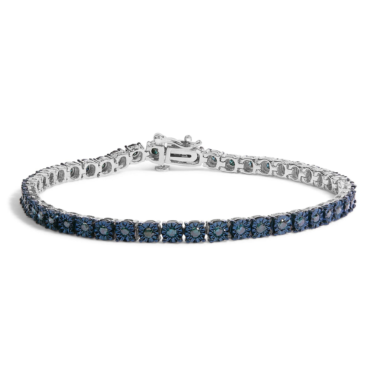 Black Rhodium Plated .925 Sterling Silver 1.0 Cttw Diamond Miracle Tennis Bracelet (Enhanced Blue Color, I3 Clarity) - 7"
