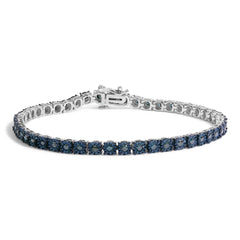 Black Rhodium Plated .925 Sterling Silver 1.0 Cttw Diamond Miracle Tennis Bracelet (Enhanced Blue Color, I3 Clarity) - 7"