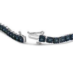 Black Rhodium Plated .925 Sterling Silver 1.0 Cttw Diamond Miracle Tennis Bracelet (Enhanced Blue Color, I3 Clarity) - 7"