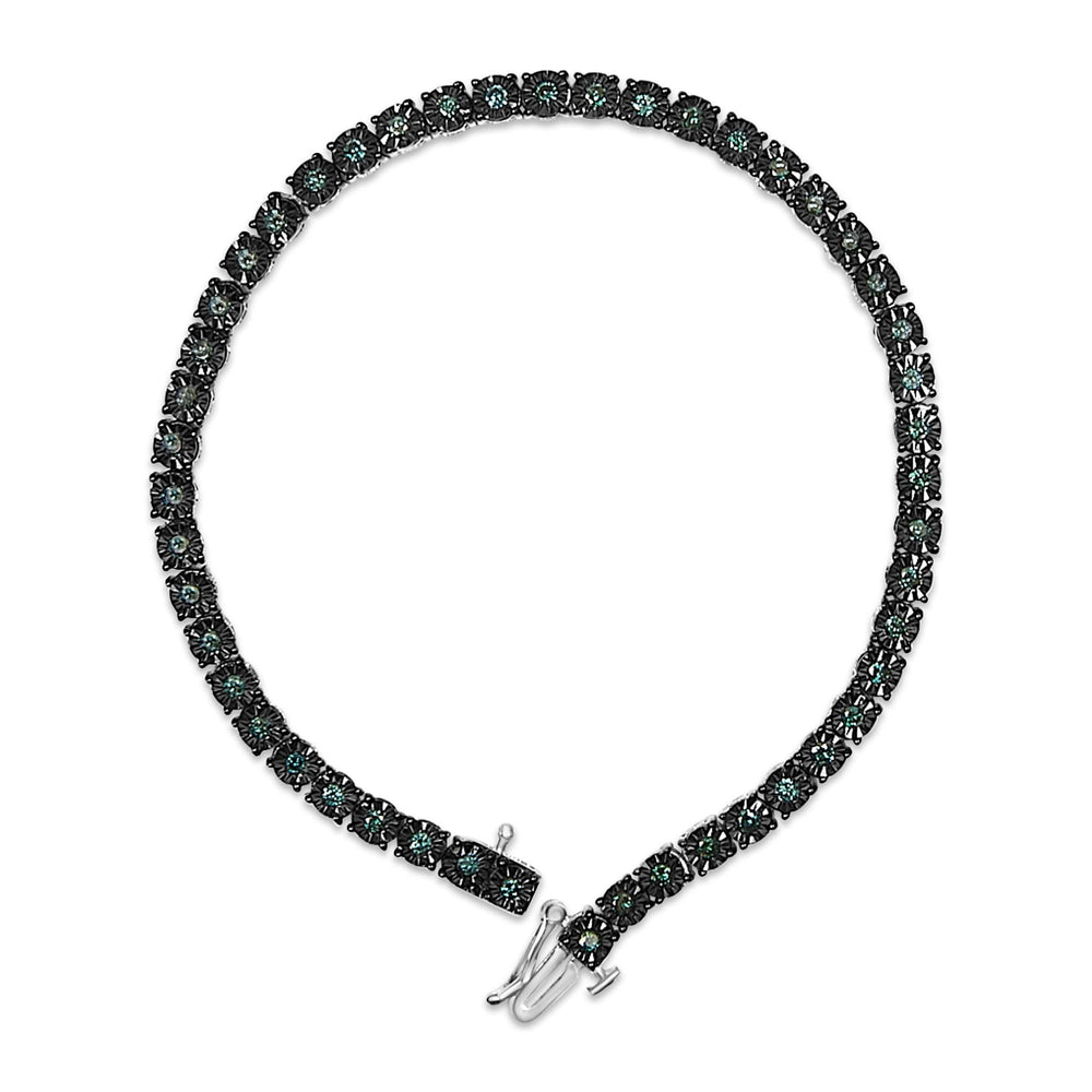 Black Rhodium Plated .925 Sterling Silver 1.0 Cttw Diamond Miracle Tennis Bracelet (Enhanced Blue Color, I3 Clarity) - 7"