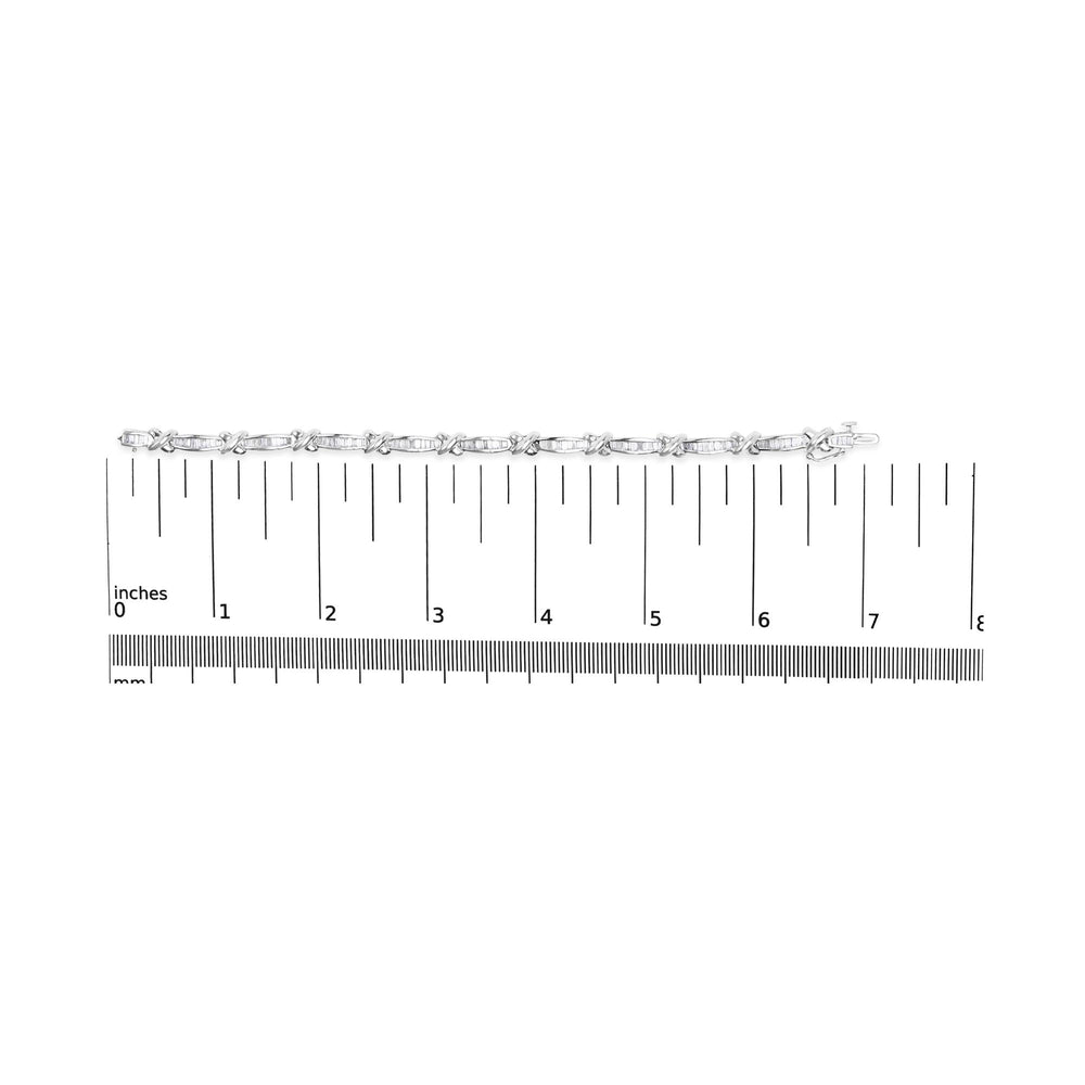 14K White Gold Baguette-Cut Diamond X-Link Bracelet (2.00 cttw, H-I Color, I1-I2 Clarity)