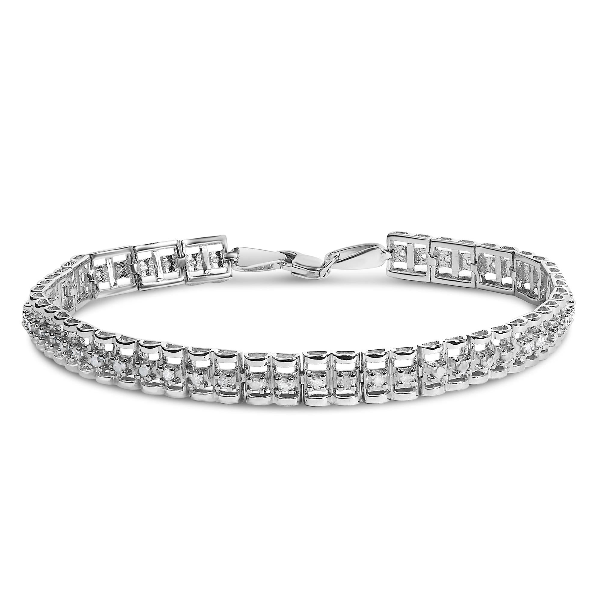 .925 Sterling Silver Diamond Double-Link 7" Tennis Bracelet (I-J Color, I3 Clarity)