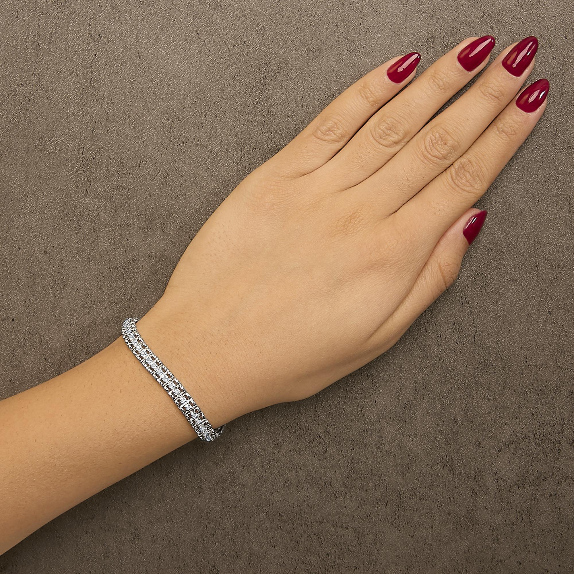 .925 Sterling Silver Diamond Double-Link 7" Tennis Bracelet (I-J Color, I3 Clarity)