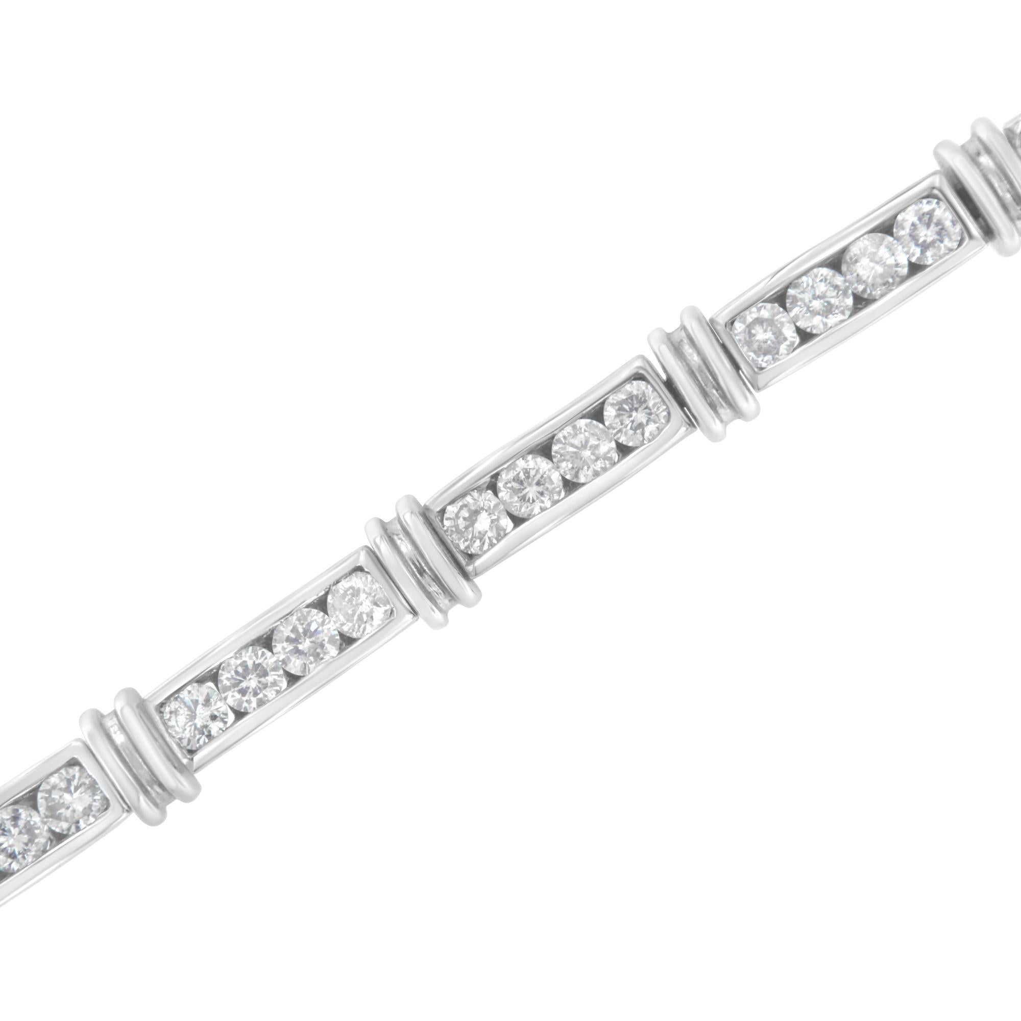 14K White Gold 6 3/4 Cttw Diamond 4 Stone Link Bracelet (H-I Color, I1-I2 Clarity) - 7" Inches