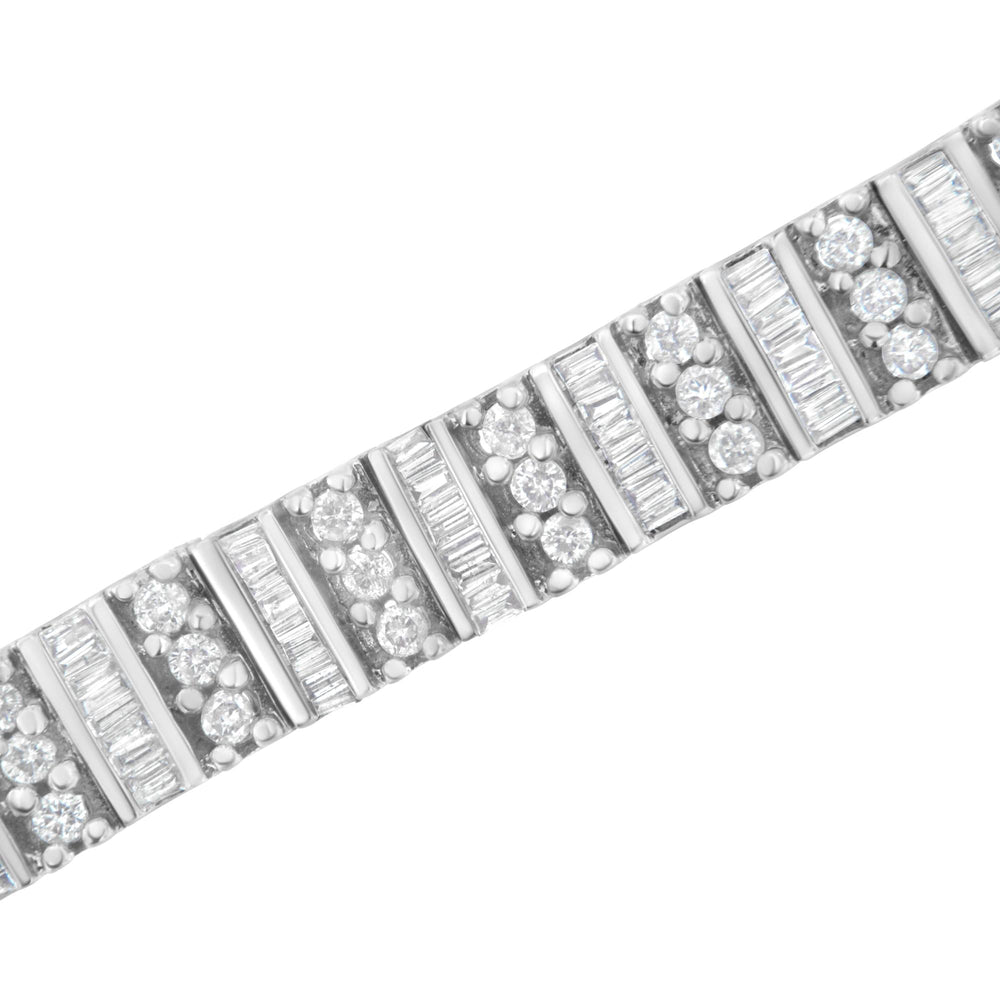 14K White Gold 4 7/8 cttw Baguette & Round Brilliant-Cut Diamond Channel- & Prong-Set Tennis Bracelet (I-J Color, I1-I2 Clarity) - Size 7.25"