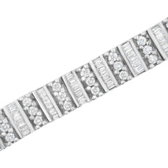 14K White Gold 4 7/8 cttw Baguette & Round Brilliant-Cut Diamond Channel- & Prong-Set Tennis Bracelet (I-J Color, I1-I2 Clarity) - Size 7.25"