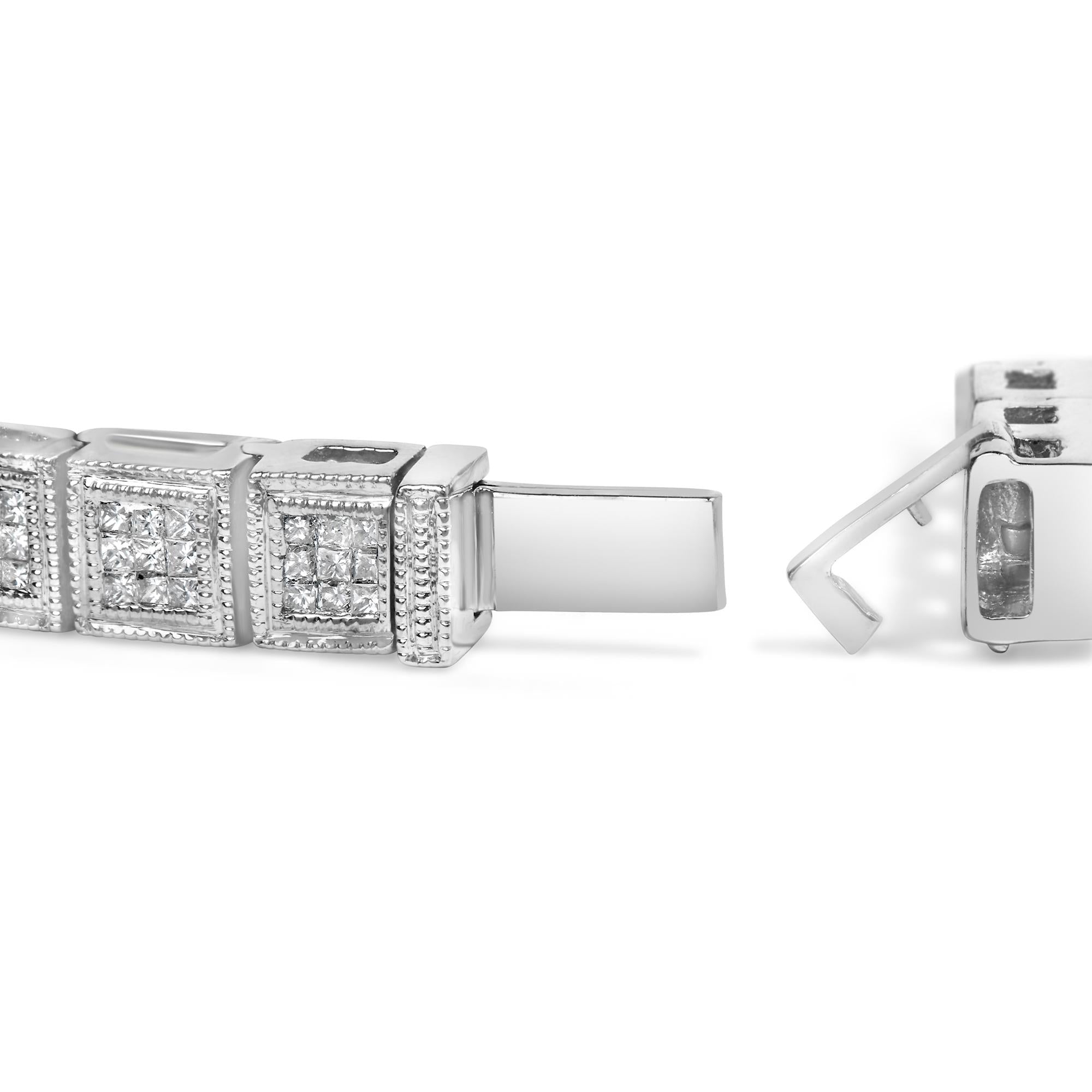 14K White Gold 2 1/5 Cttw Princess Diamond Box Link with Milgrain Tennis Bracelet (H-I Color, SI1-SI2 Clarity) - 6" Inches