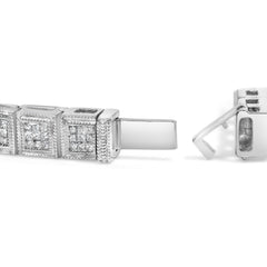 14K White Gold 2 1/5 Cttw Princess Diamond Box Link with Milgrain Tennis Bracelet (H-I Color, SI1-SI2 Clarity) - 6" Inches