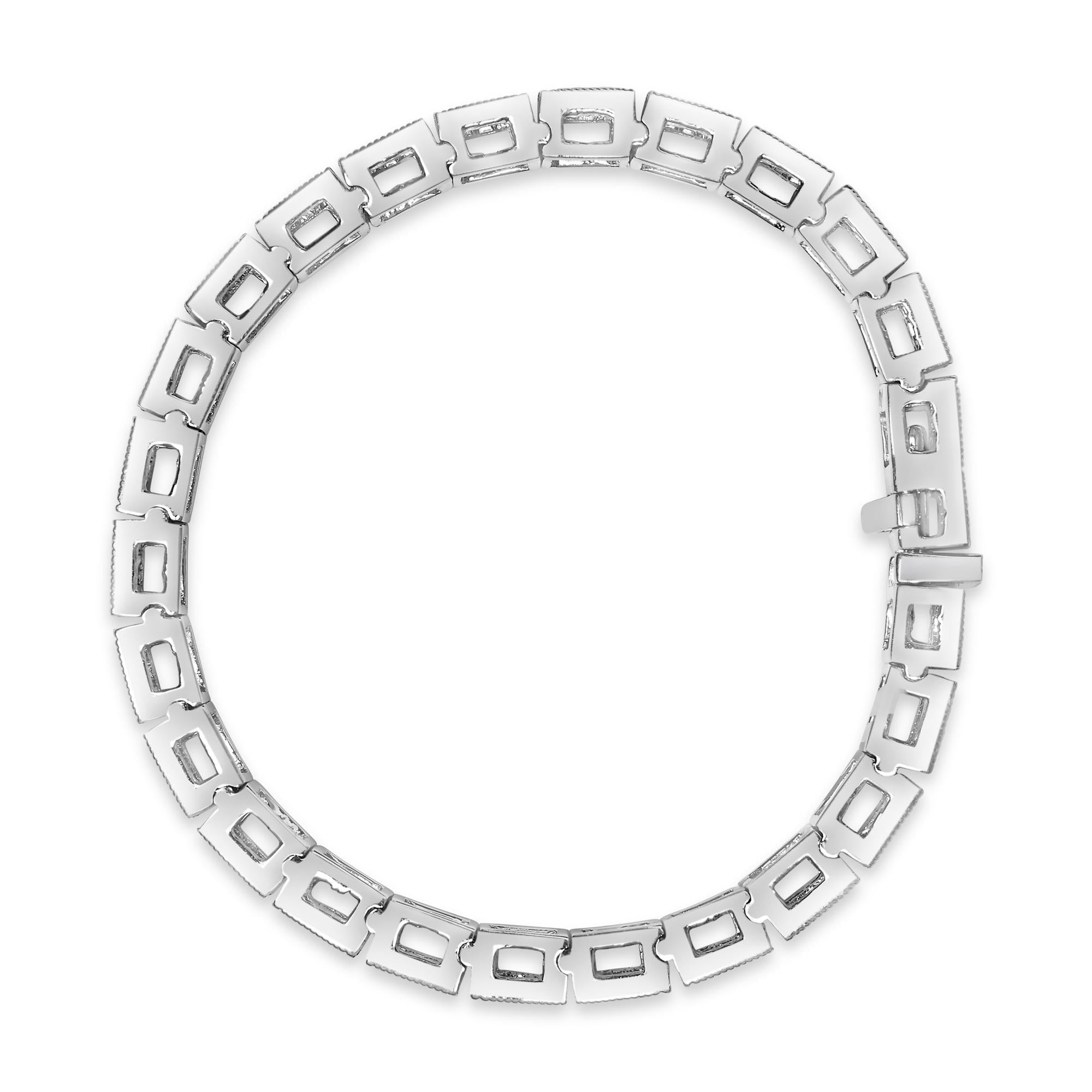 14K White Gold 2 1/5 Cttw Princess Diamond Box Link with Milgrain Tennis Bracelet (H-I Color, SI1-SI2 Clarity) - 6" Inches