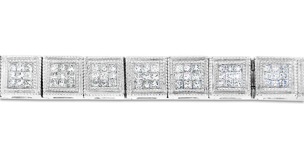 14K White Gold 2 1/5 Cttw Princess Diamond Box Link with Milgrain Tennis Bracelet (H-I Color, SI1-SI2 Clarity) - 6" Inches