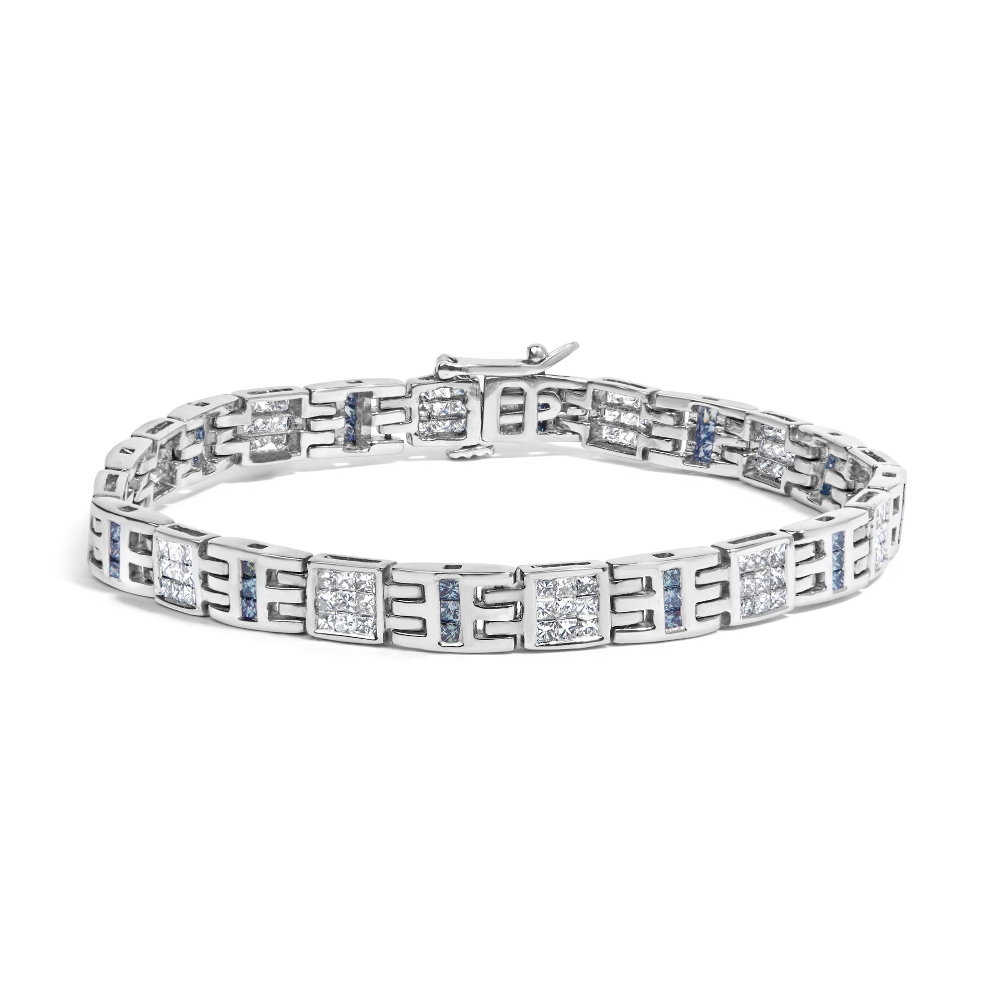 14K White Gold Princess-Cut white and Blue Diamond Fashion Bracelet(3.00 cttw,H-I Color,SI1-SI2 Clarity)