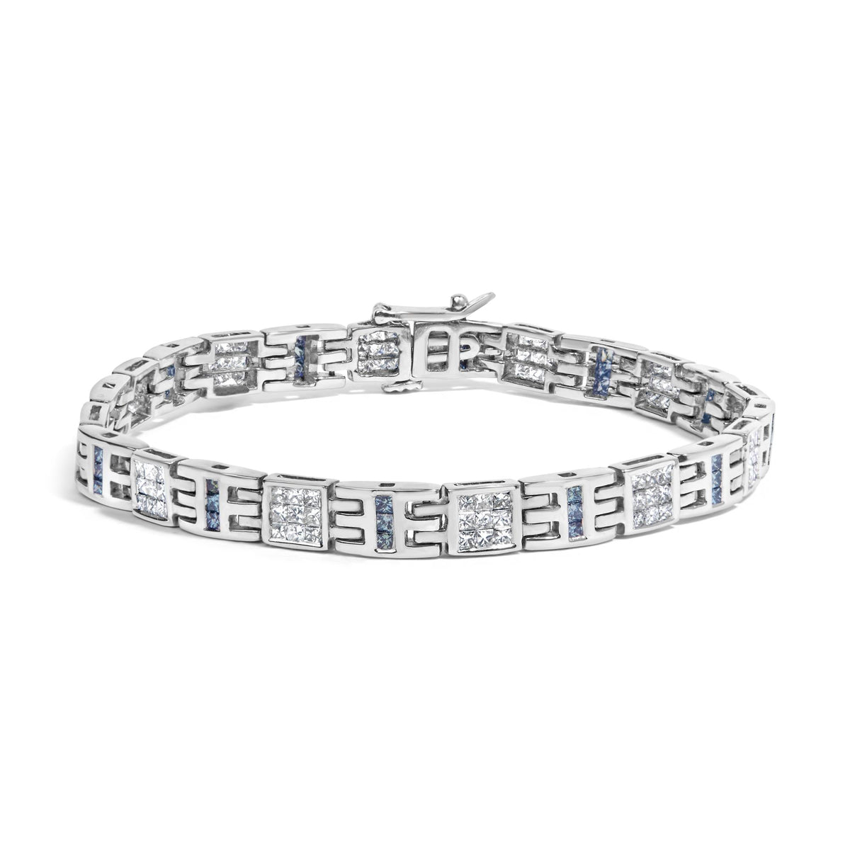 14K White Gold Princess-Cut white and Blue Diamond Fashion Bracelet(3.00 cttw,H-I Color,SI1-SI2 Clarity)