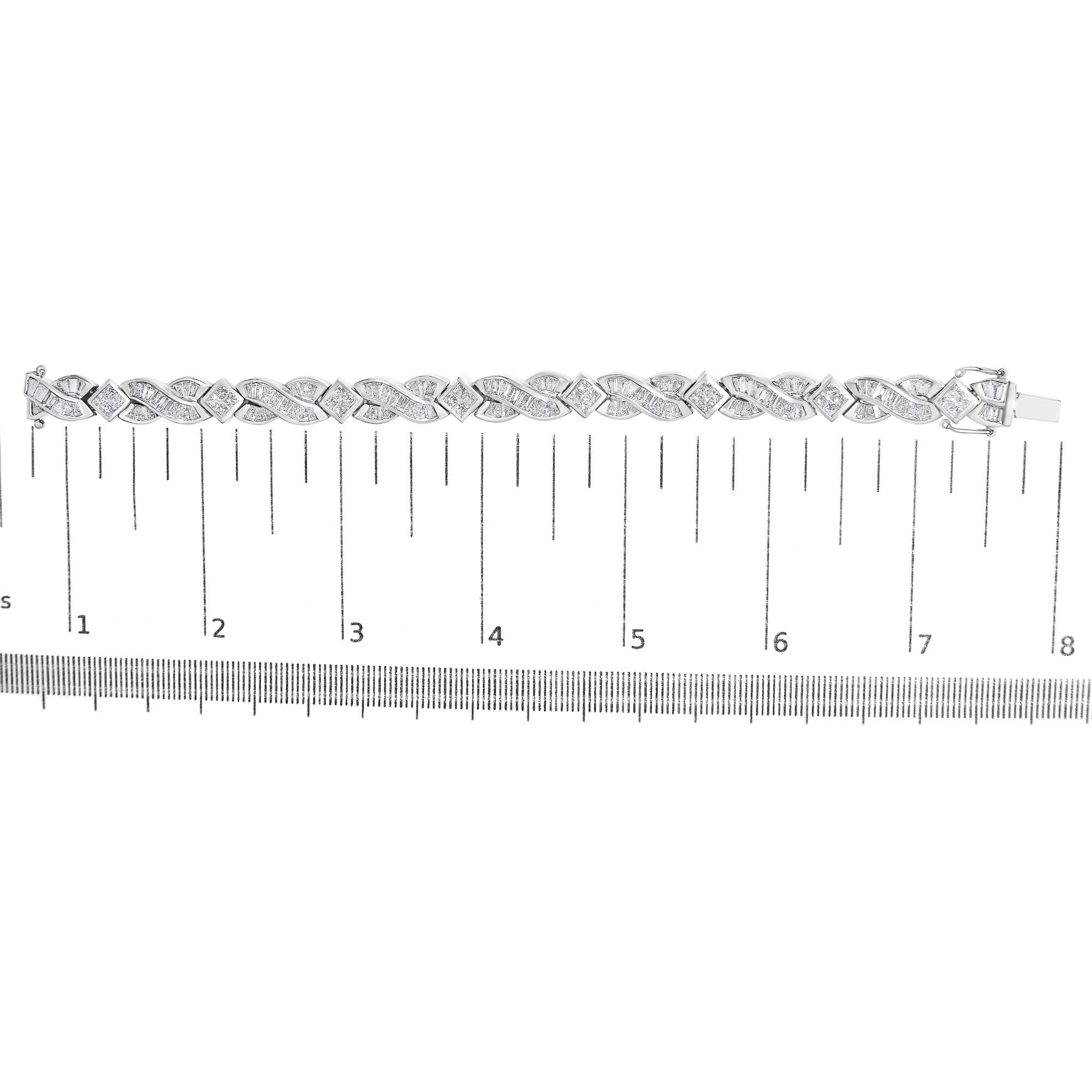 14K White Gold 8 1/5 Cttw Diamond Geometric Twisted Link Bracelet