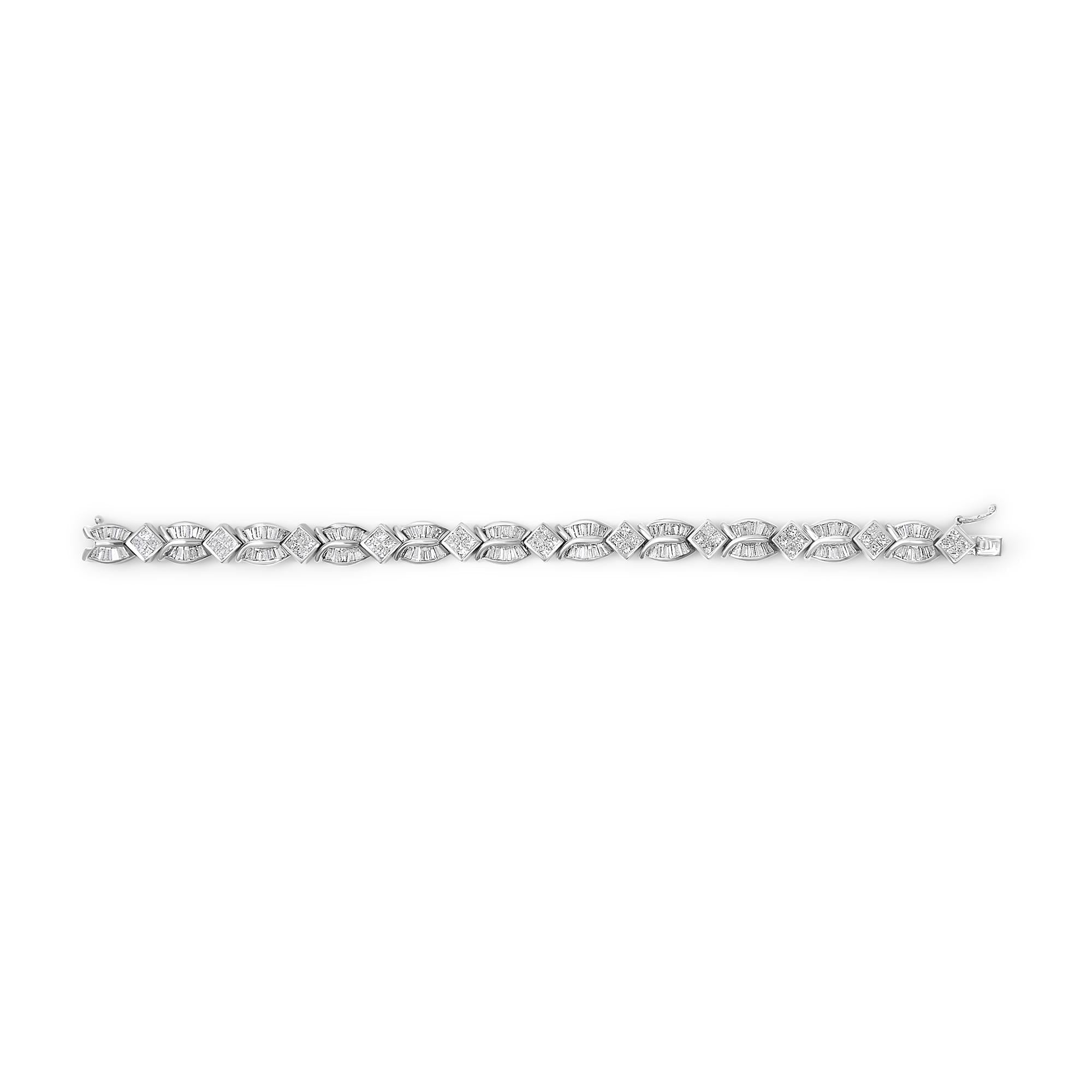 14K White Gold 8 5/8ct Cttw Princess and Baguette Diamond Geometric Twist Link Bracelet (G-H Color, VS1-VS2 Clarity) - 7"