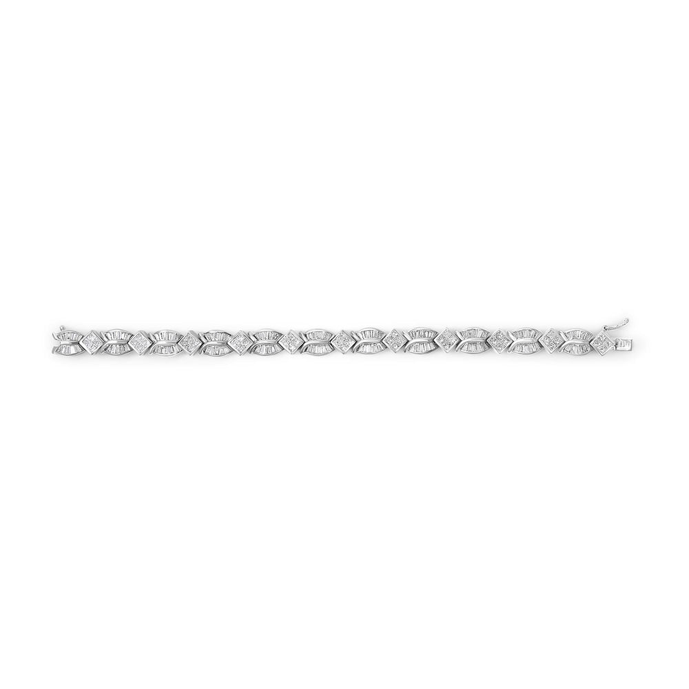 14K White Gold 8 5/8ct Cttw Princess and Baguette Diamond Geometric Twist Link Bracelet (G-H Color, VS1-VS2 Clarity) - 7"
