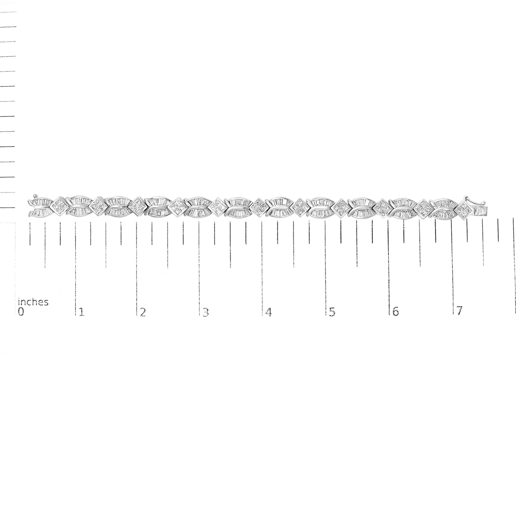 14K White Gold 8 5/8ct Cttw Princess and Baguette Diamond Geometric Twist Link Bracelet (G-H Color, VS1-VS2 Clarity) - 7"