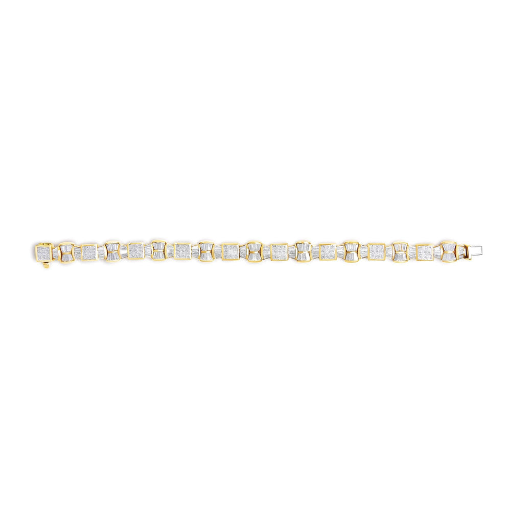 14K Yellow Gold 9 7/8 Cttw Princess and Baguette Diamond Bow and Box Link Tennis Bracelet (G-H Color, VS1-VS2 Clarity) - 7" Inches