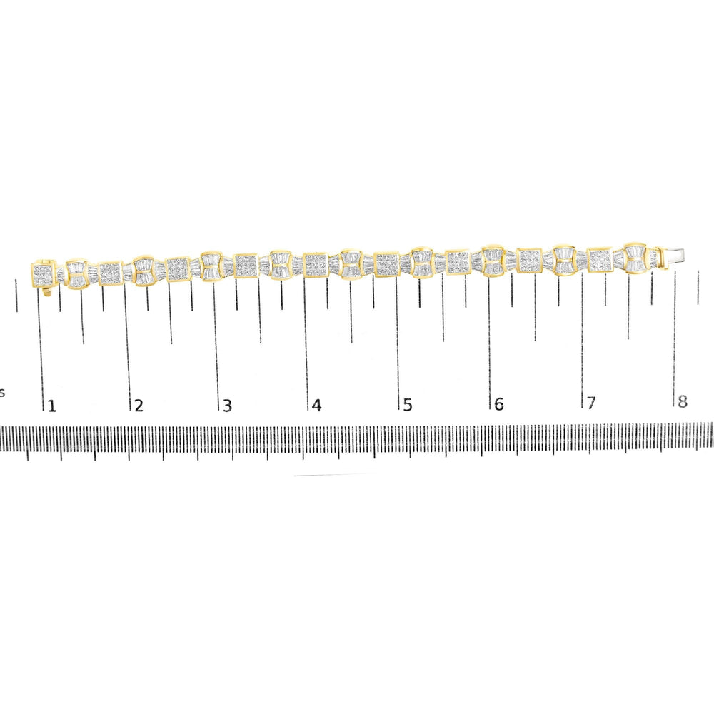 14K Yellow Gold 9 7/8 Cttw Princess and Baguette Diamond Bow and Box Link Tennis Bracelet (G-H Color, VS1-VS2 Clarity) - 7" Inches