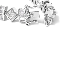 14K White Gold 9.0 Cttw Princess and Baguette Diamond Geometrical Style Link Bracelet (G-H Color, VS1-VS2 Clarity) - 7" Inches