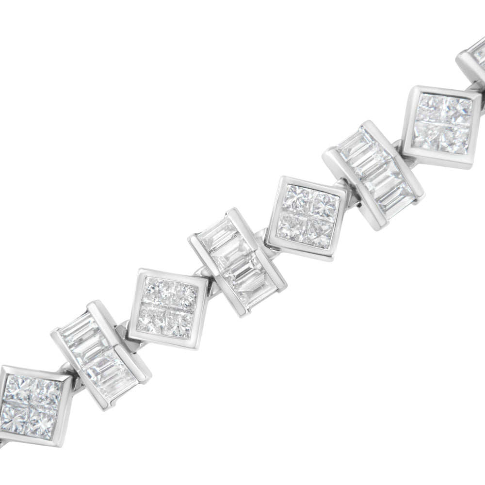 14K White Gold 9.0 Cttw Princess and Baguette Diamond Geometrical Style Link Bracelet (G-H Color, VS1-VS2 Clarity) - 7" Inches