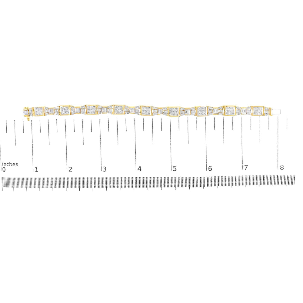 14K Yellow Gold 9.0 Cttw Diamond Alternating Bow and Box Link Bracelet (G-H Color, VS1-VS2 Clarity)- 7"