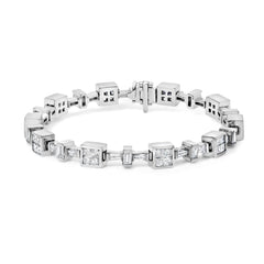 14K White Gold 5 3/4 Cttw Princess and Baguette Diamond Alternating Tapered Link and Box Line Bracelet (H-I Color, SI1-SI2 Clarity) -7" Inches