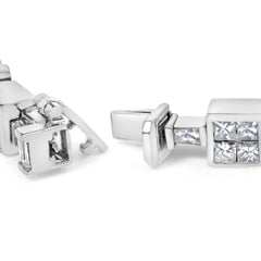 14K White Gold 5 3/4 Cttw Princess and Baguette Diamond Alternating Tapered Link and Box Line Bracelet (H-I Color, SI1-SI2 Clarity) -7" Inches