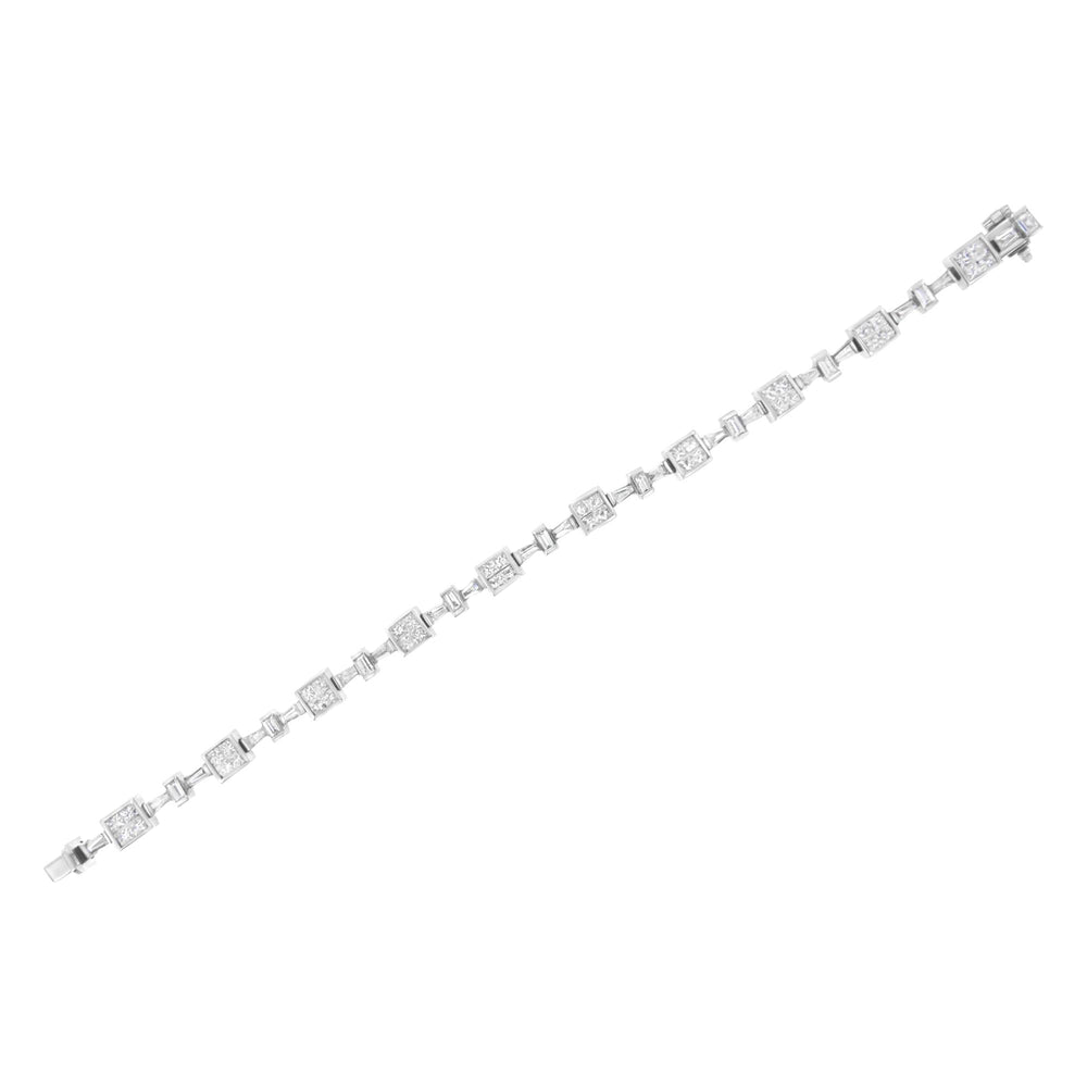14K White Gold 5 3/4 Cttw Princess and Baguette Diamond Alternating Tapered Link and Box Line Bracelet (H-I Color, SI1-SI2 Clarity) -7" Inches