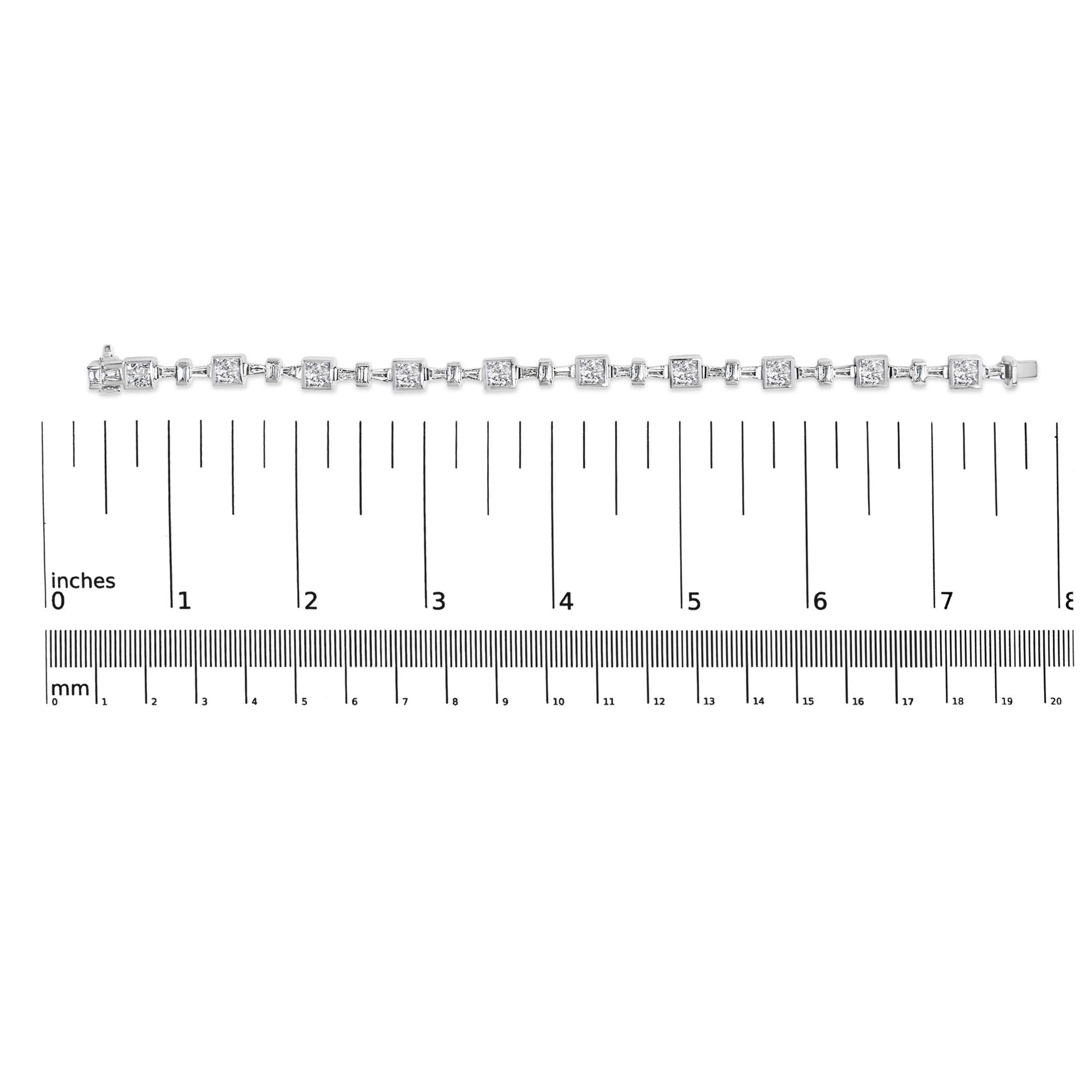 14K White Gold 5 3/4 Cttw Princess and Baguette Diamond Alternating Tapered Link and Box Line Bracelet (H-I Color, SI1-SI2 Clarity) -7" Inches