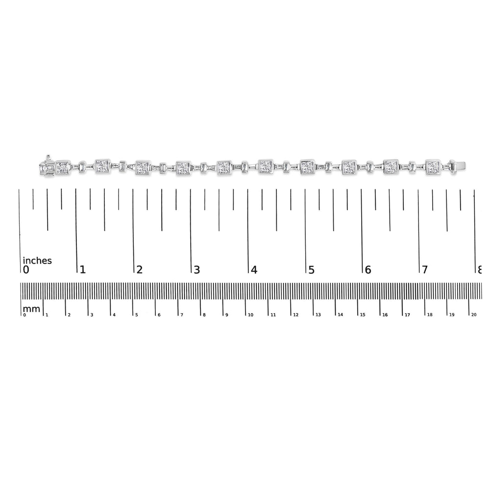 14K White Gold 5 3/4 Cttw Princess and Baguette Diamond Alternating Tapered Link and Box Line Bracelet (H-I Color, SI1-SI2 Clarity) -7" Inches