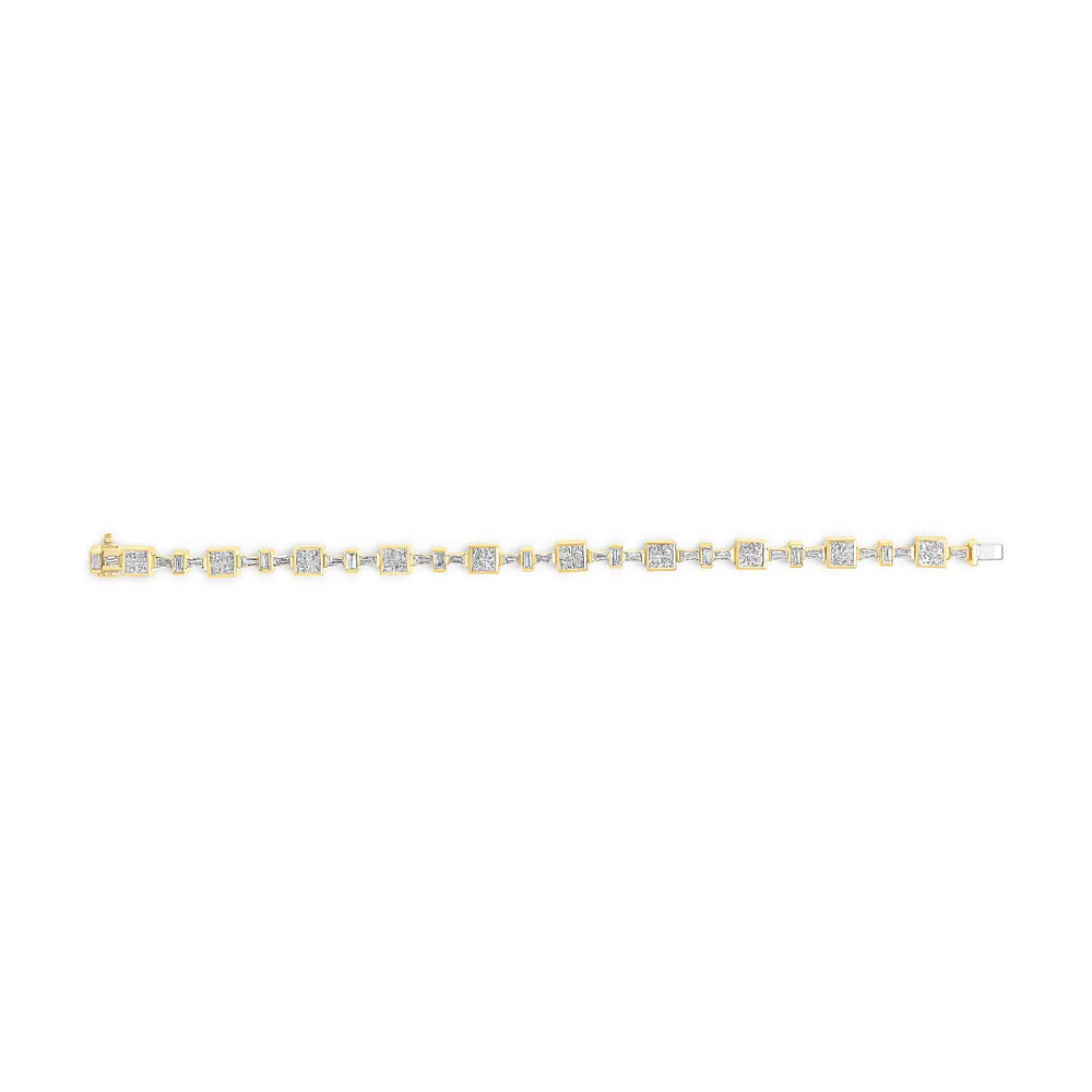 14K Yellow Gold 6 3/4 Cttw Princess and Baguette-Cut Diamond Tennis Bracelet (H-I Color, VS2-SI1 Clarity) - Size 7