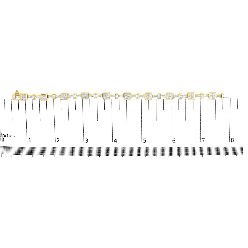 14K Yellow Gold 6 3/4 Cttw Princess and Baguette-Cut Diamond Tennis Bracelet (H-I Color, VS2-SI1 Clarity) - Size 7