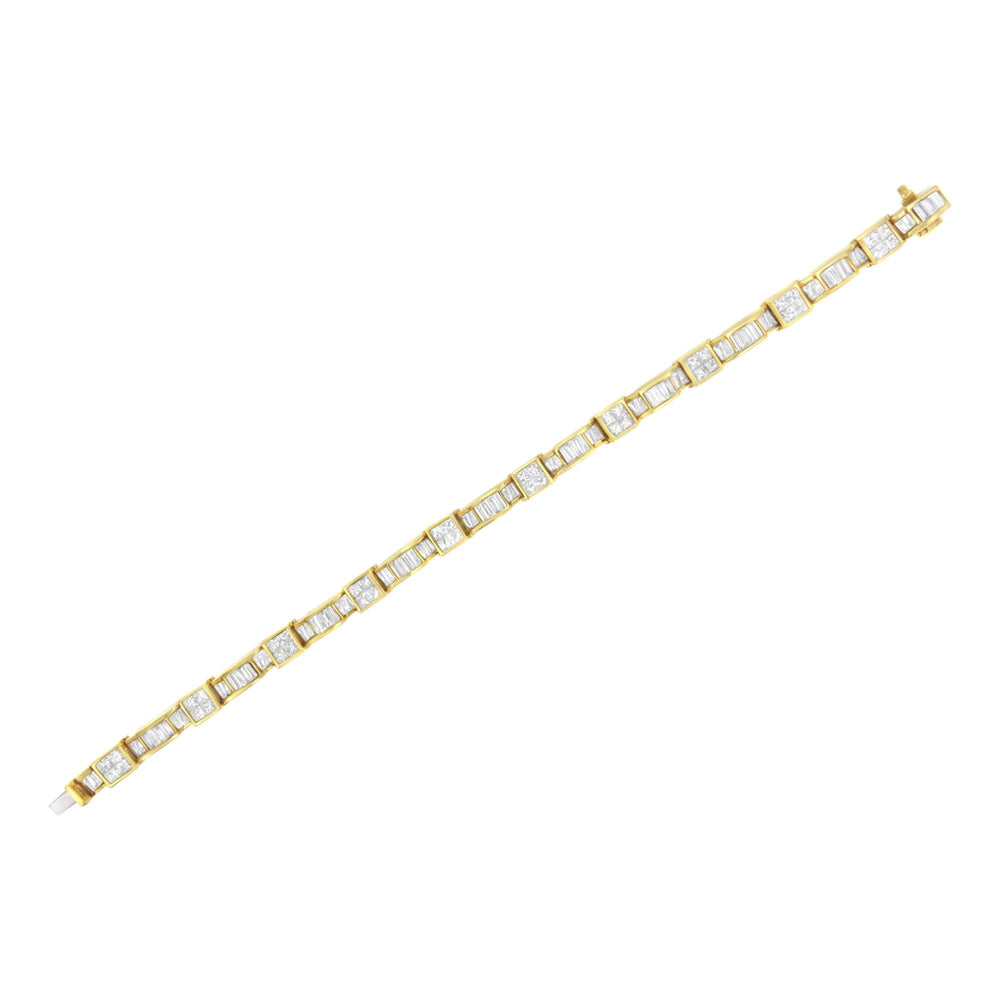 14K Yellow Gold 7.0 Cttw Baguette Cut Diamond Alternating Box and Wave Link Bracelet (G-H Color, VS1-VS2 Clarity) - 7" Inches