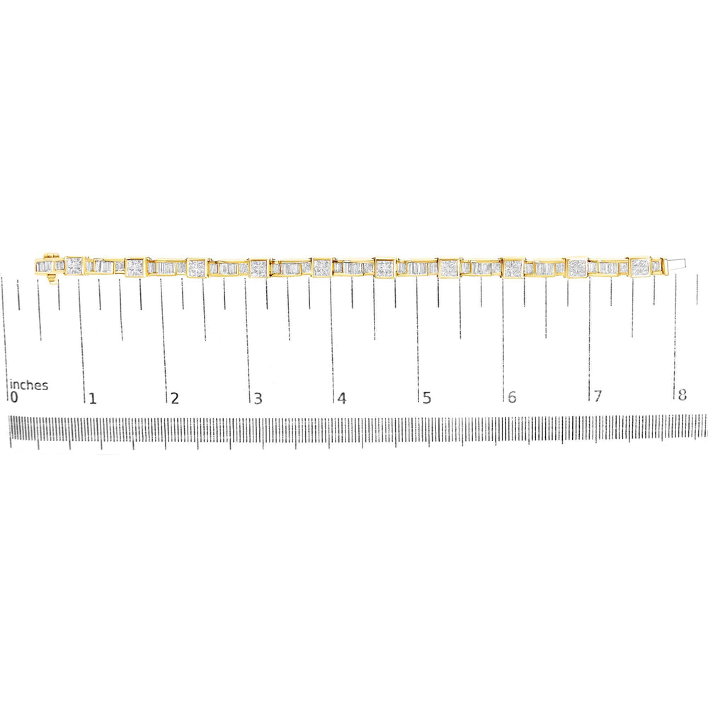 14K Yellow Gold 7.0 Cttw Baguette Cut Diamond Alternating Box and Wave Link Bracelet (G-H Color, VS1-VS2 Clarity) - 7" Inches