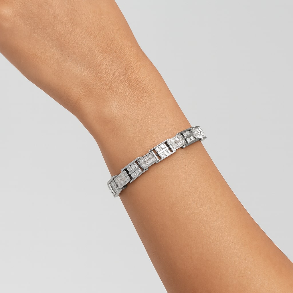 14K White Gold 10 5/8 Cttw Diamond Panel Link Bracelet  - 7" Inches
