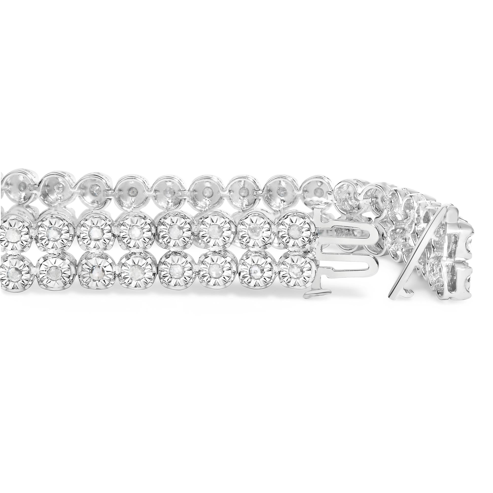 .925 Sterling Silver 2.0 Cttw Miracle Set Diamond 2 Row Link Bracelet - 7" Inches