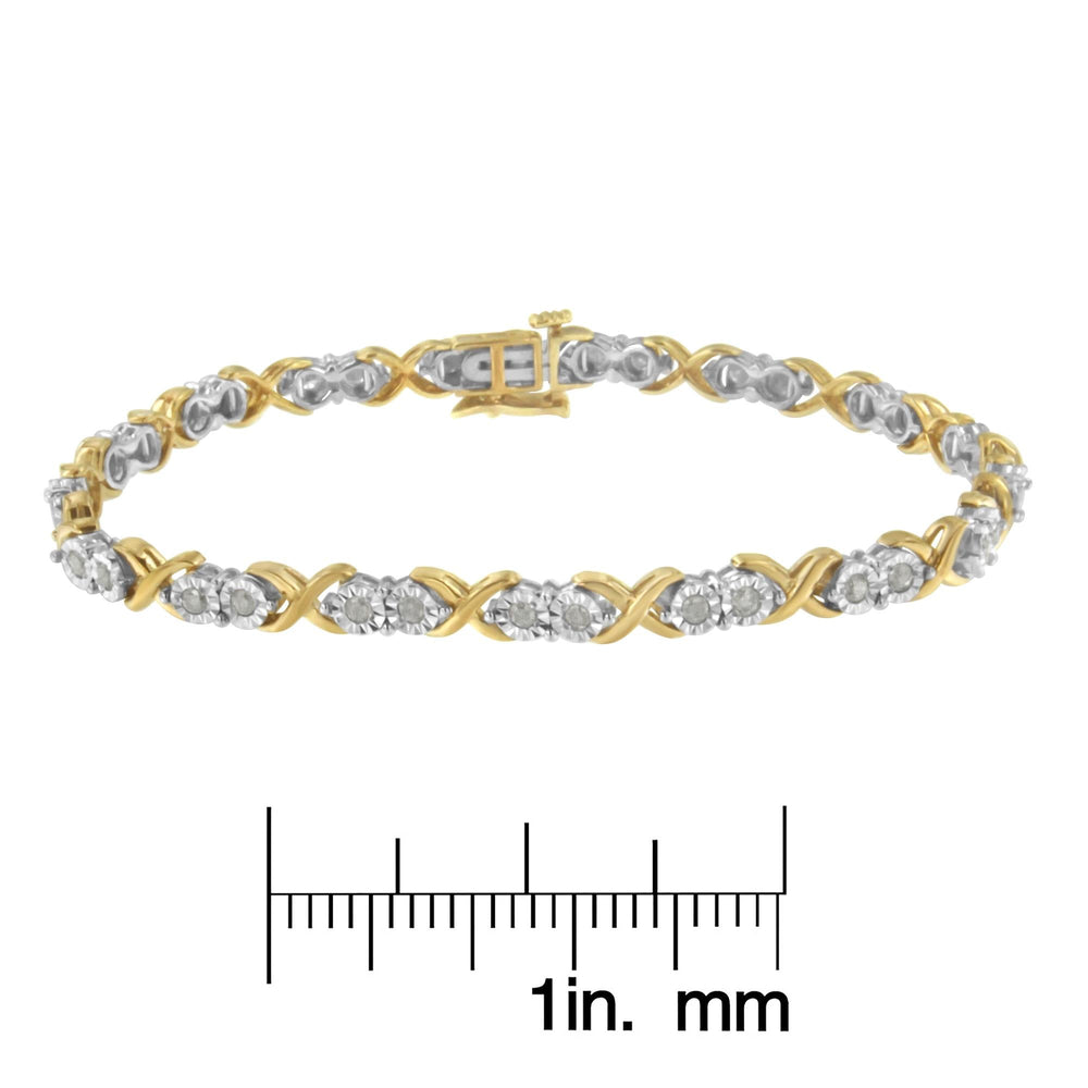 2 Micron 14KT Yellow Gold Plated Sterling Silver Diamond X Link Bracelet (1 cttw, I-J Color, I3-Promo Clarity)