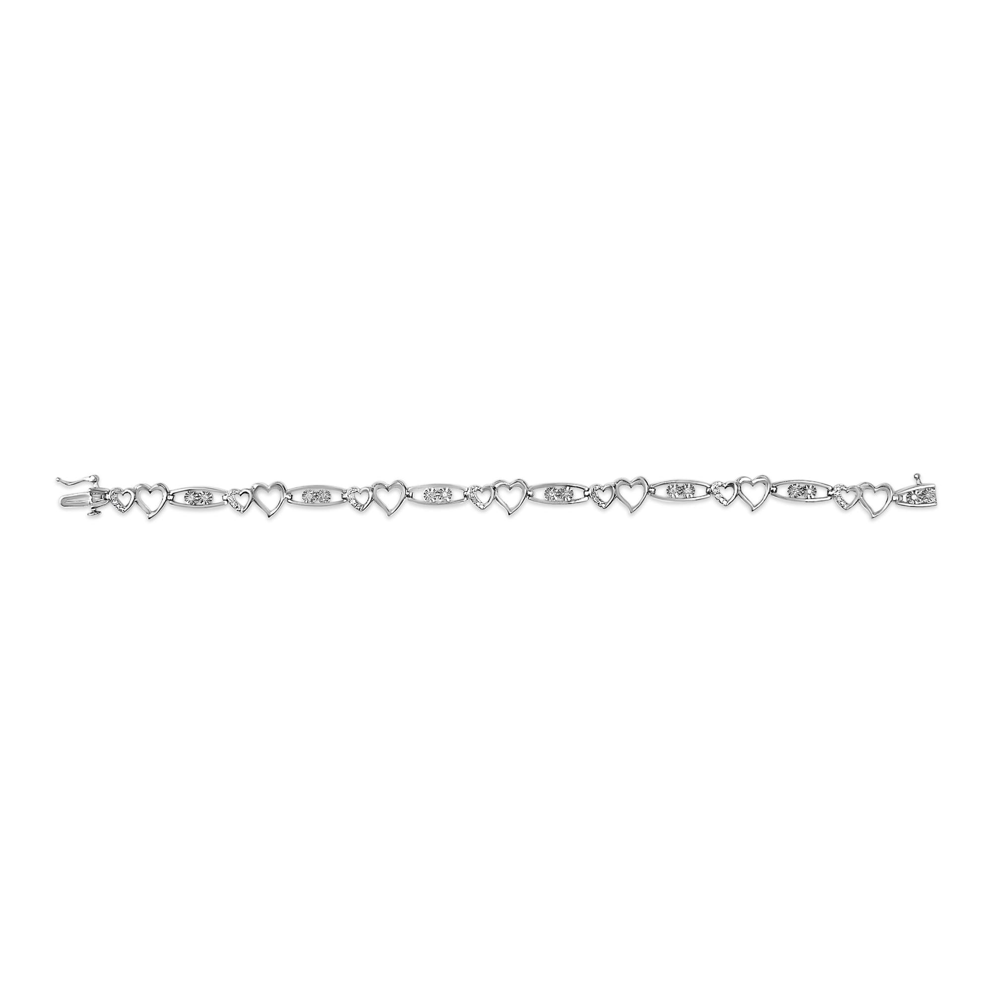 925 Sterling Silver 1/5 Cttw Diamond Double Heart Link Bracelet (I-J Color, I3 Clarity) - 7.25" Inches