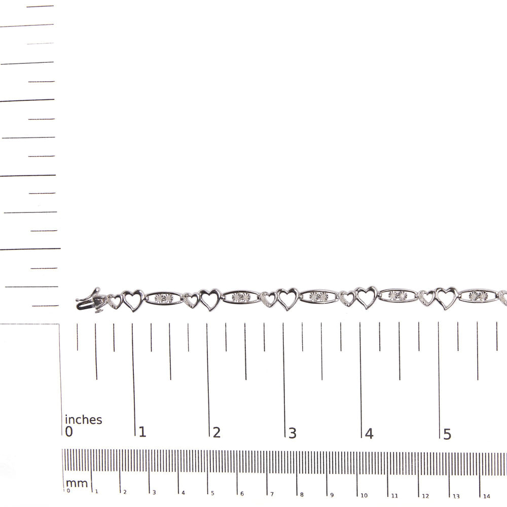 925 Sterling Silver 1/5 Cttw Diamond Double Heart Link Bracelet (I-J Color, I3 Clarity) - 7.25" Inches