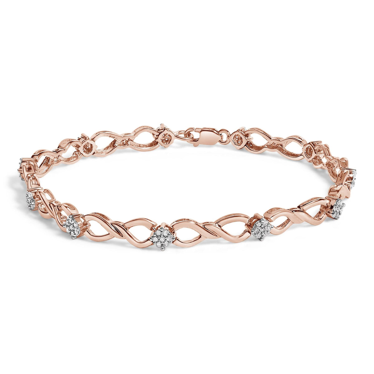 10K Rose Gold Plated .925 Sterling Silver 1/2 Cttw Diamond Infinity Link Tennis Bracelet (H-I Color, I2-I3 Clarity) -7”