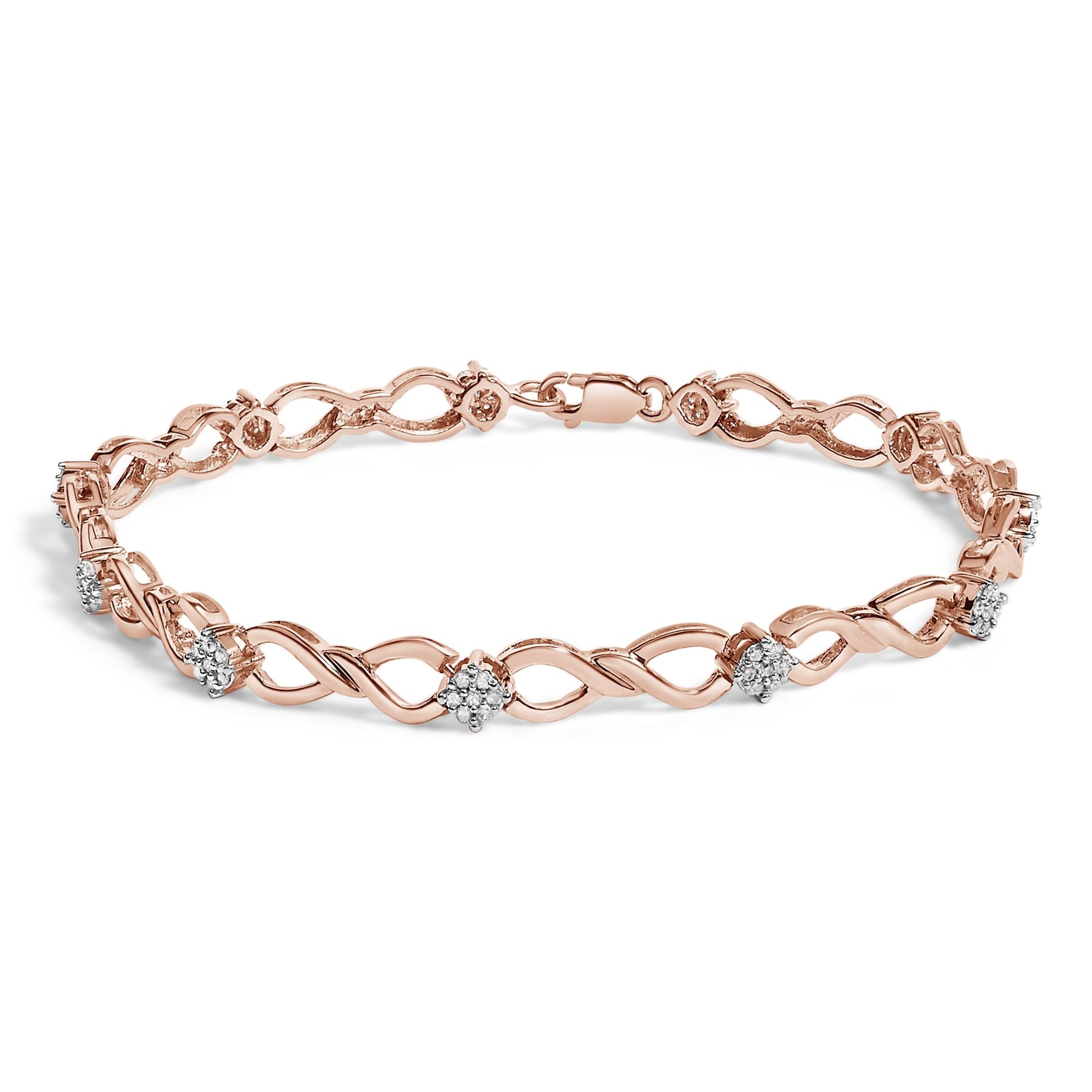 10K Rose Gold 1/2 cttw Diamond Cluster and Infinity Weave Link Bracelet (H-I Color, I2-I3 Clarity) - Size 7"