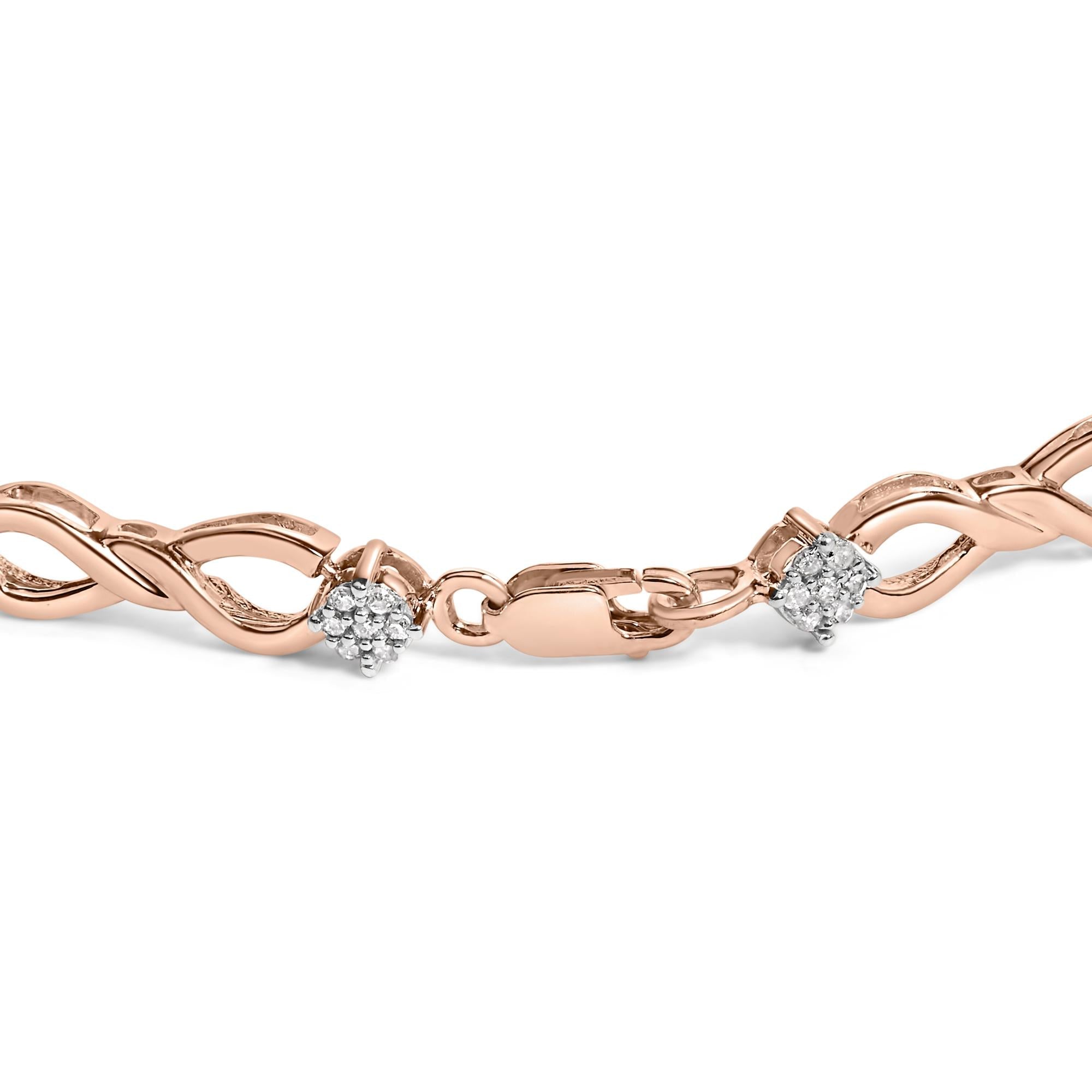 10K Rose Gold 1/2 cttw Diamond Cluster and Infinity Weave Link Bracelet (H-I Color, I2-I3 Clarity) - Size 7"