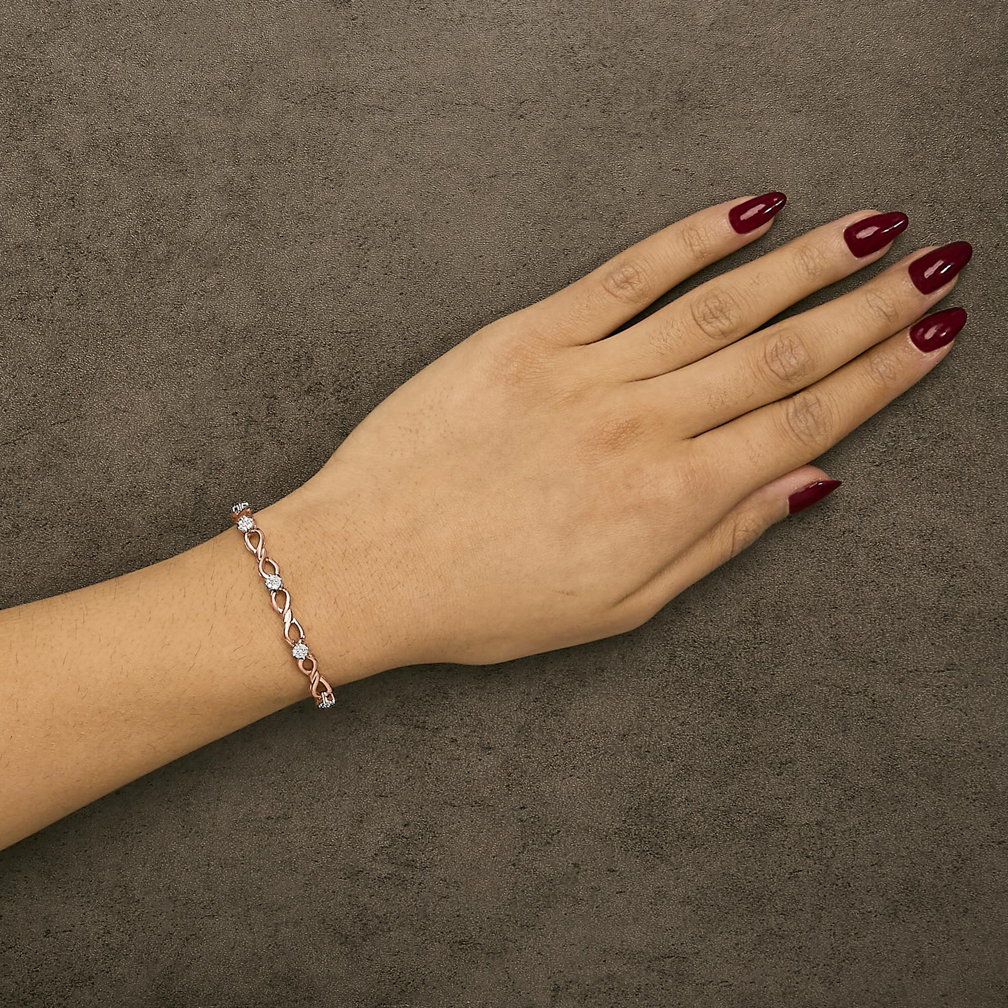 10K Rose Gold Plated .925 Sterling Silver 1/2 Cttw Diamond Infinity Link Tennis Bracelet (H-I Color, I2-I3 Clarity) -7”