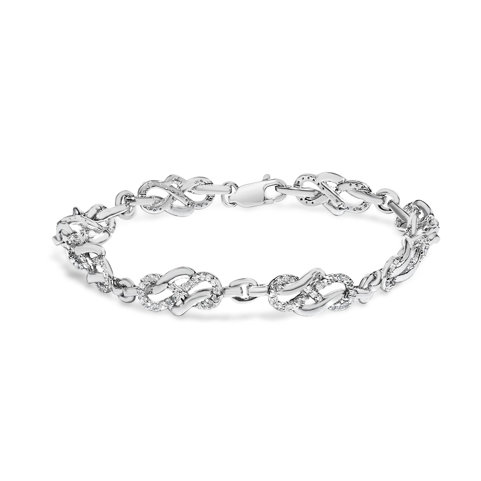.925 Sterling Silver 1.0 Cttw Diamond Infinity Loop and Swirl Link Bracelet (I-J Color, I2-I3 Clarity) - 7.25" Inches