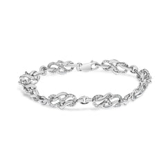 .925 Sterling Silver 1.0 Cttw Diamond Infinity Loop and Swirl Link Bracelet (I-J Color, I2-I3 Clarity) - 7.25" Inches
