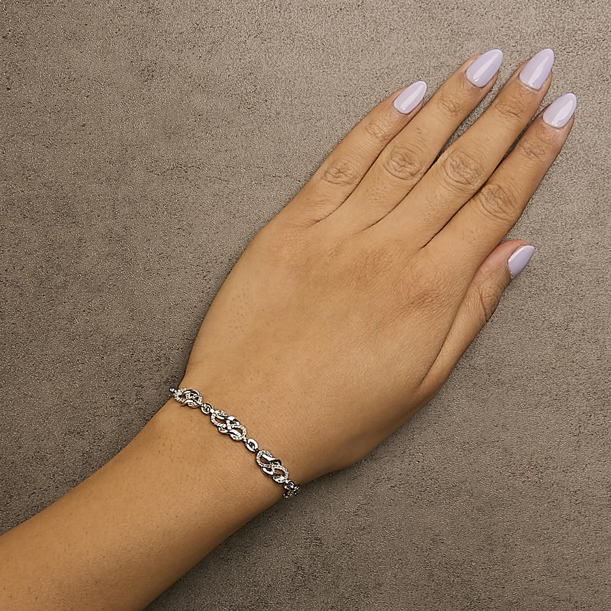 .925 Sterling Silver 1.0 Cttw Diamond Infinity Loop and Swirl Link Bracelet (I-J Color, I2-I3 Clarity) - 7.25" Inches