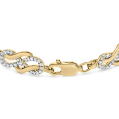 14K Yellow Gold Plated .925 Sterling Silver 1.0 Cttw Diamond Infinity Loop and Swirl Link Bracelet