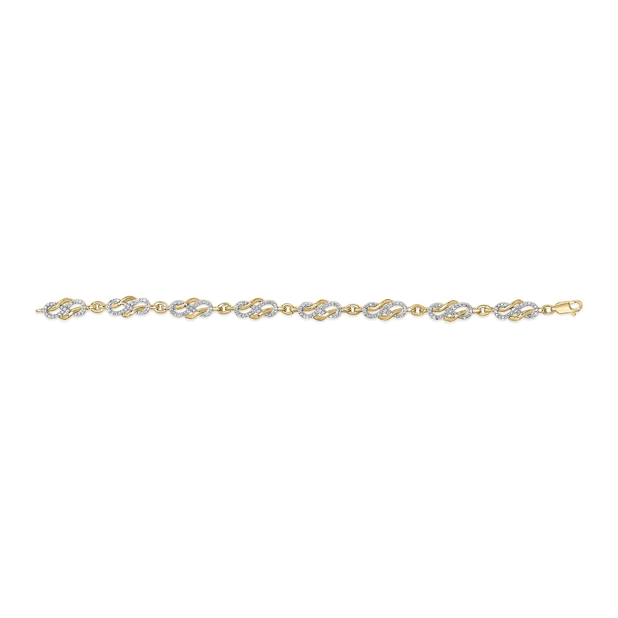 14K Yellow Gold Plated .925 Sterling Silver 1.0 Cttw Diamond Infinity Loop and Swirl Link Bracelet
