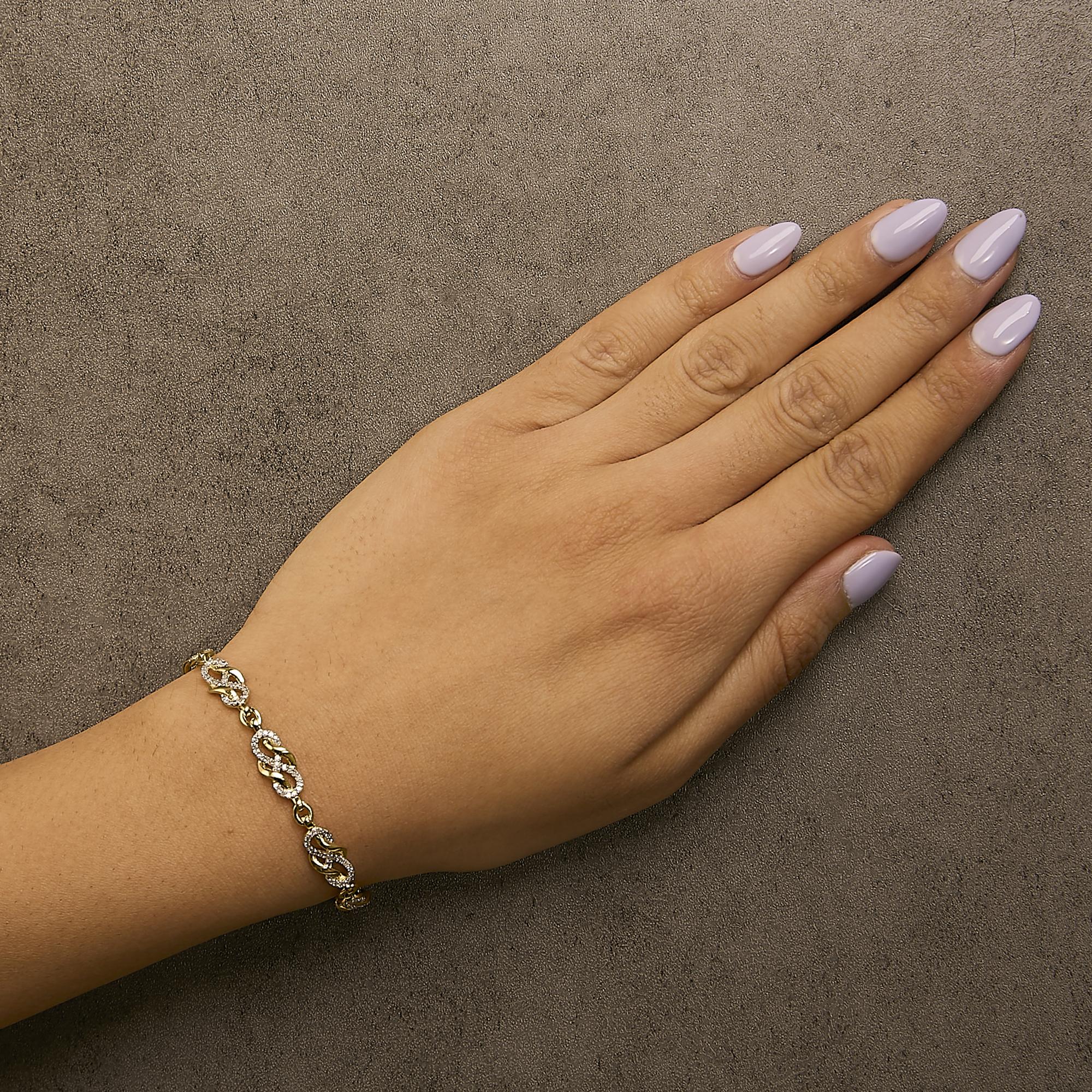 14K Yellow Gold Plated .925 Sterling Silver 1.0 Cttw Diamond Infinity Loop and Swirl Link Bracelet